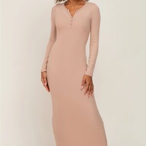 Taupe Ribbed Long Sleeve Maternity Maxi Dress